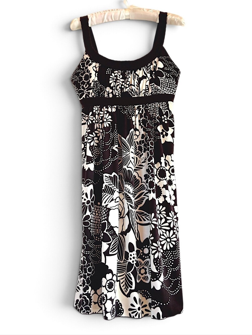 Trixxi Brown & White Floral Empire Midi Dress Y2K Girly Stretch Braided Straps